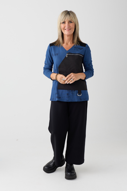 My Soul Blue/Black Print Zip Top 0219