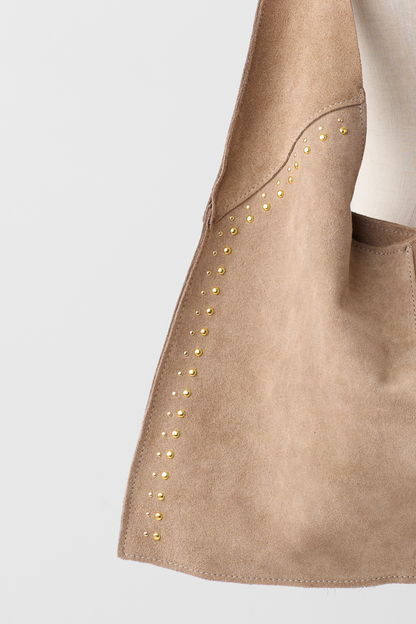 Taupe Suede Shopper Bag w/Side Studs