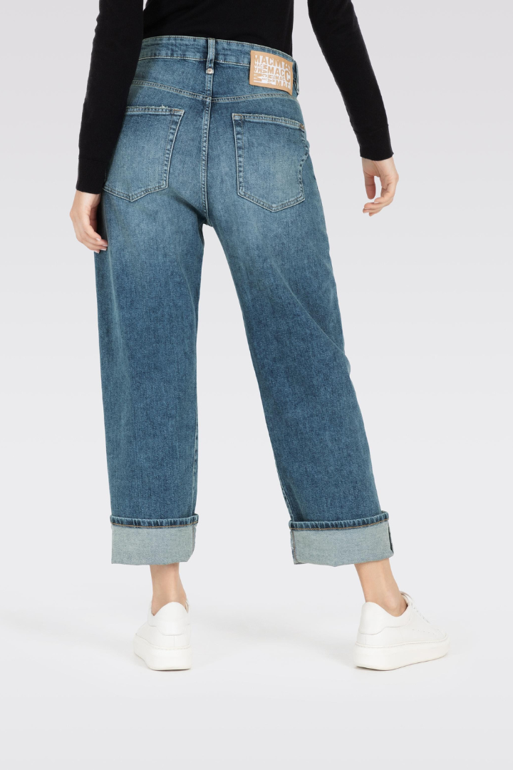 Mac Baggy Straight Distressed Blue Jeans