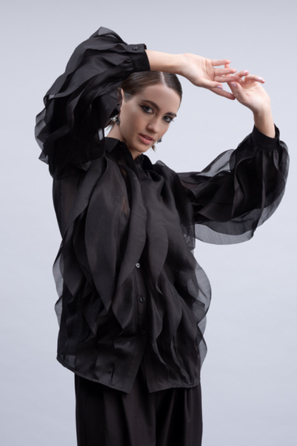 Haako Black Ruffle Blouse H2063