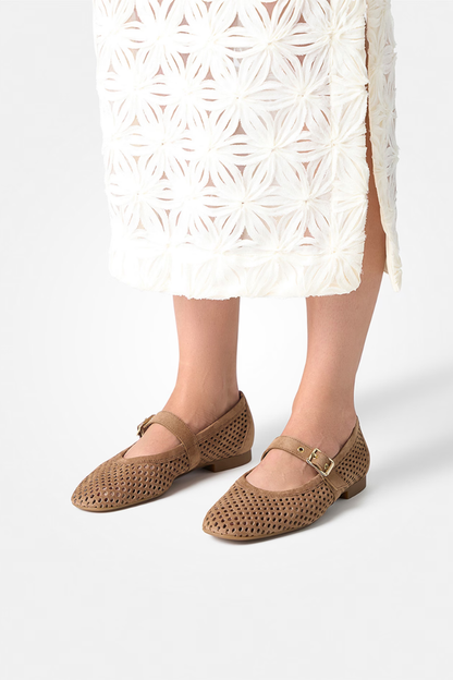 Paul Green Brown/Gold Samtziege Ballerina Shoe