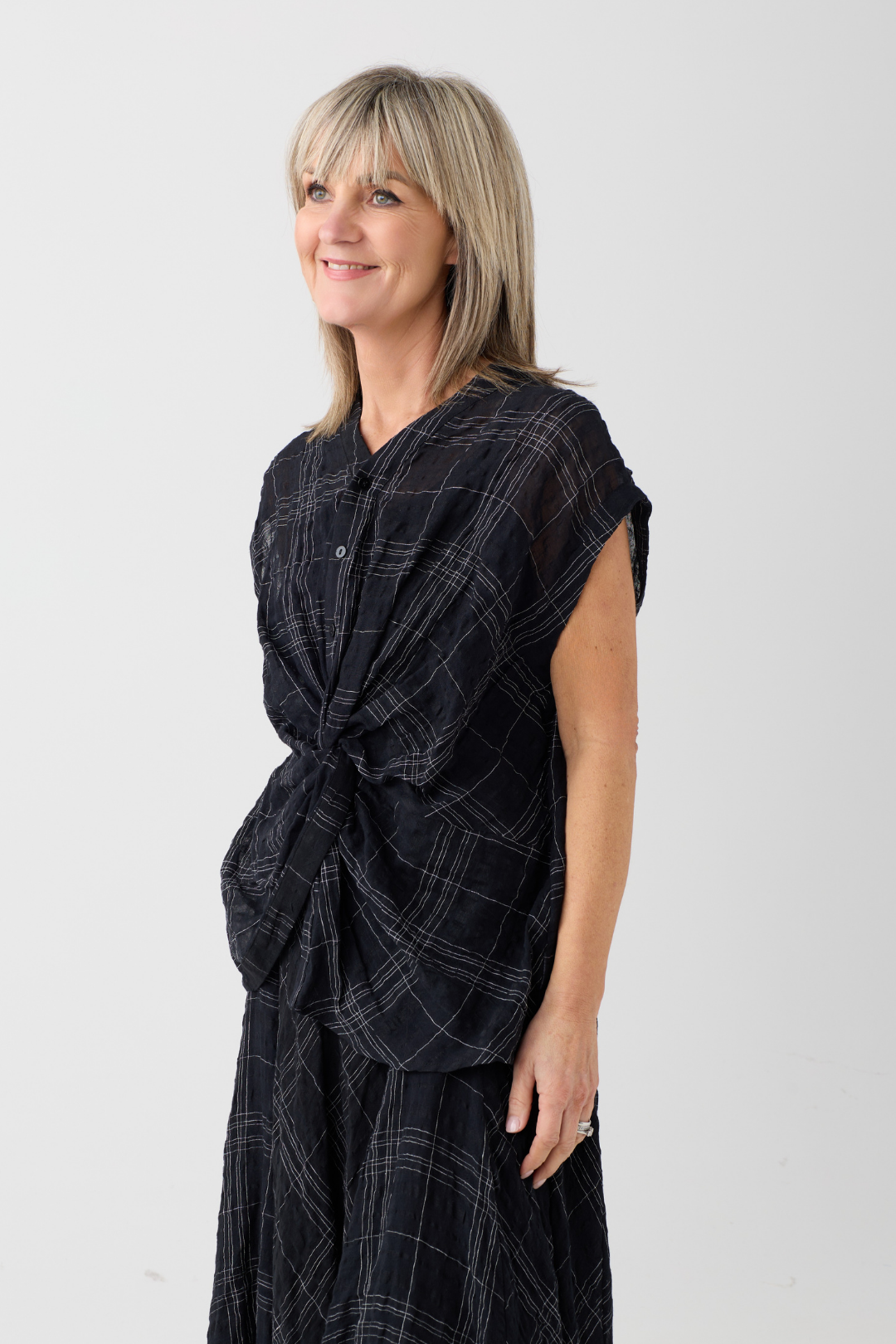 el2 Black/White Check Twist Top 1038