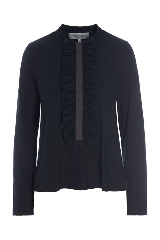 Henriette Steffensen Black Blouse with Front Frill