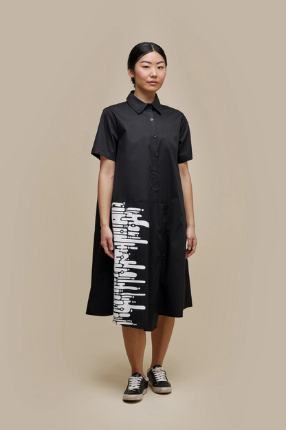 Uchuu Black Dress with White Placement Print
