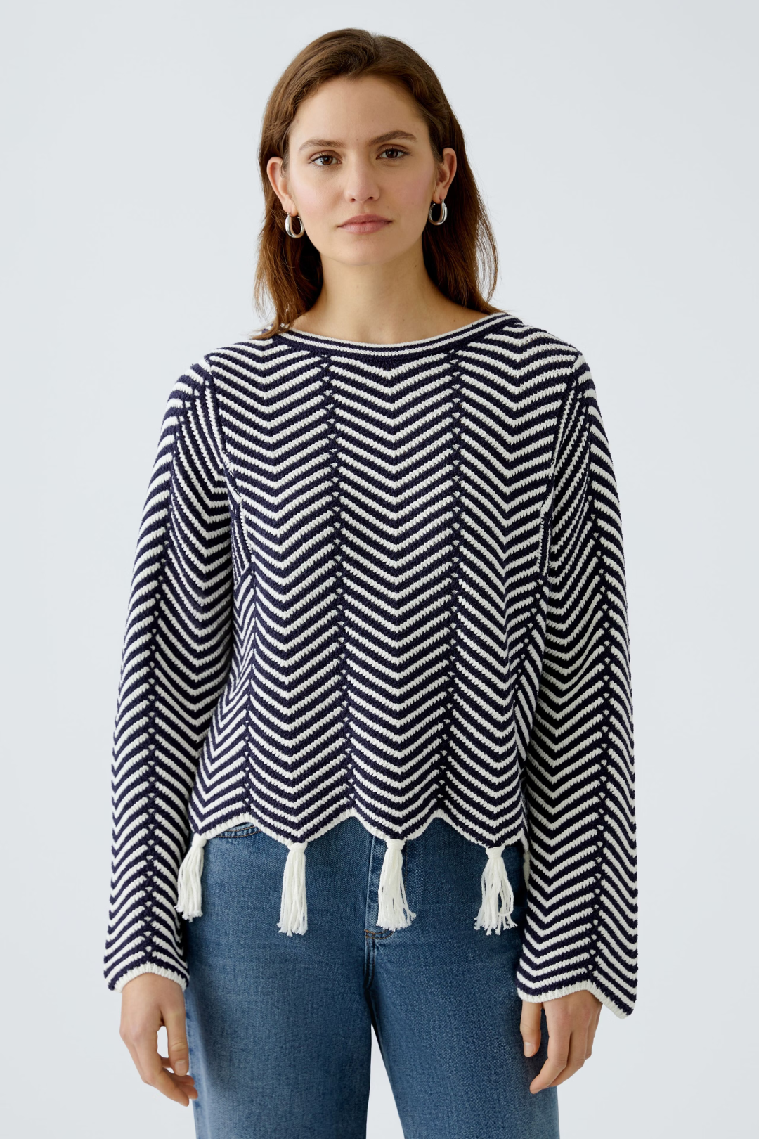 Oui White/Blue Tassel Jumper