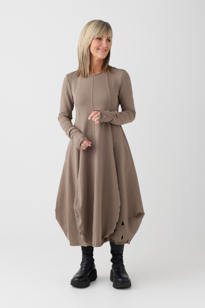 Kedziorek Taupe Dress with Cut Out Detail 5570