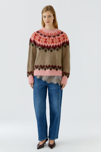 Oui Rose/Brown Jacquard Pattern Jumper