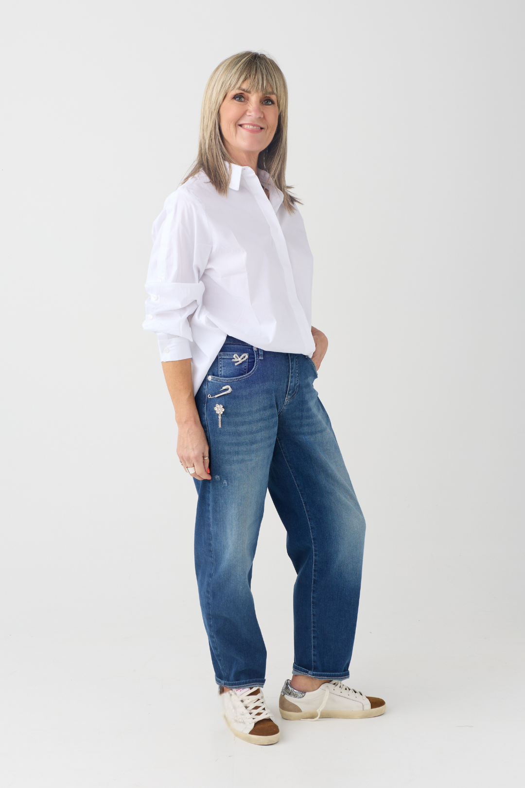 Mac Danni Vintage Indigo Glitter Barrel Jeans