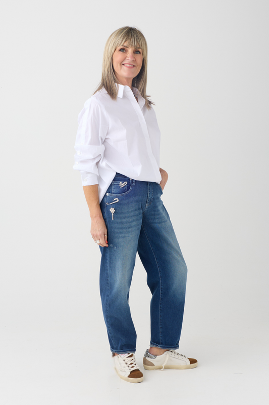 Mac Danni Vintage Indigo Glitter Barrel Jeans