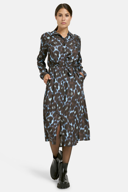 Milano Mocca Print Tie Waist Shirt Dress
