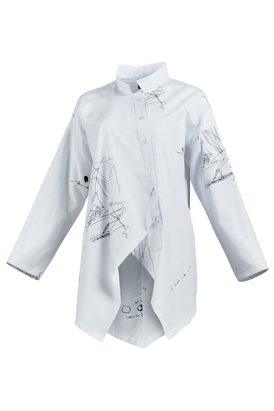 My Soul White Doodles Asymmetric Shirt