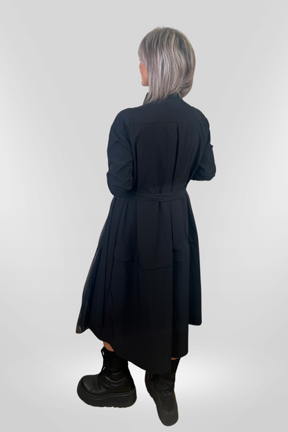 Uchuu Black Dress with Pleat Front