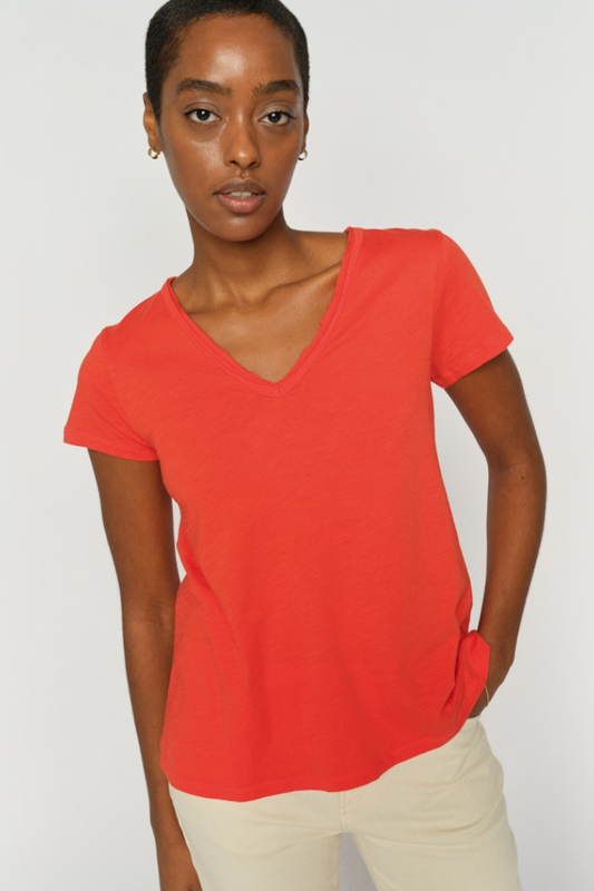Mos Mosh Tulli Spicy Orange V-Neck T-Shirt