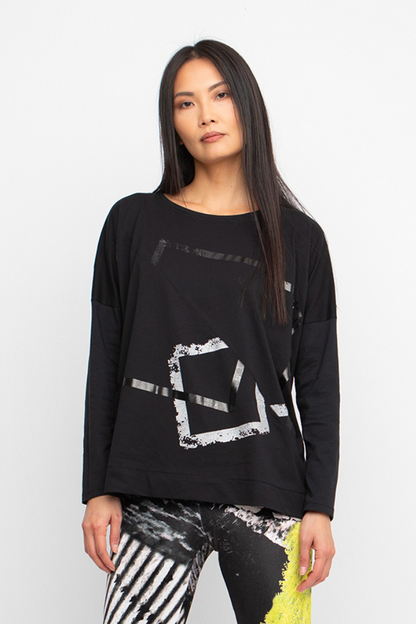 Ozai n Ku Black Foil Print Long Sleeve T-Shirt