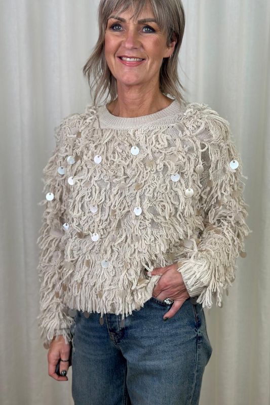 Oui Light Beige Melange Sequin Jumper