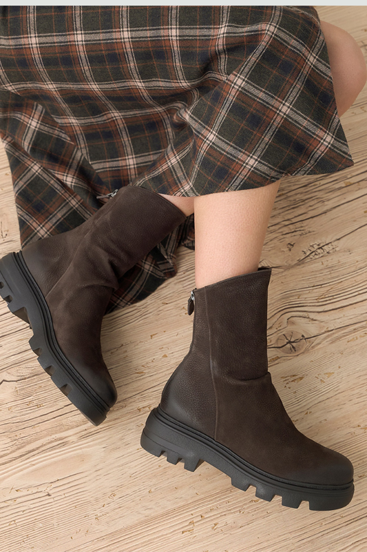 Paul Green Brown Grained Nubuk Ankle Boot