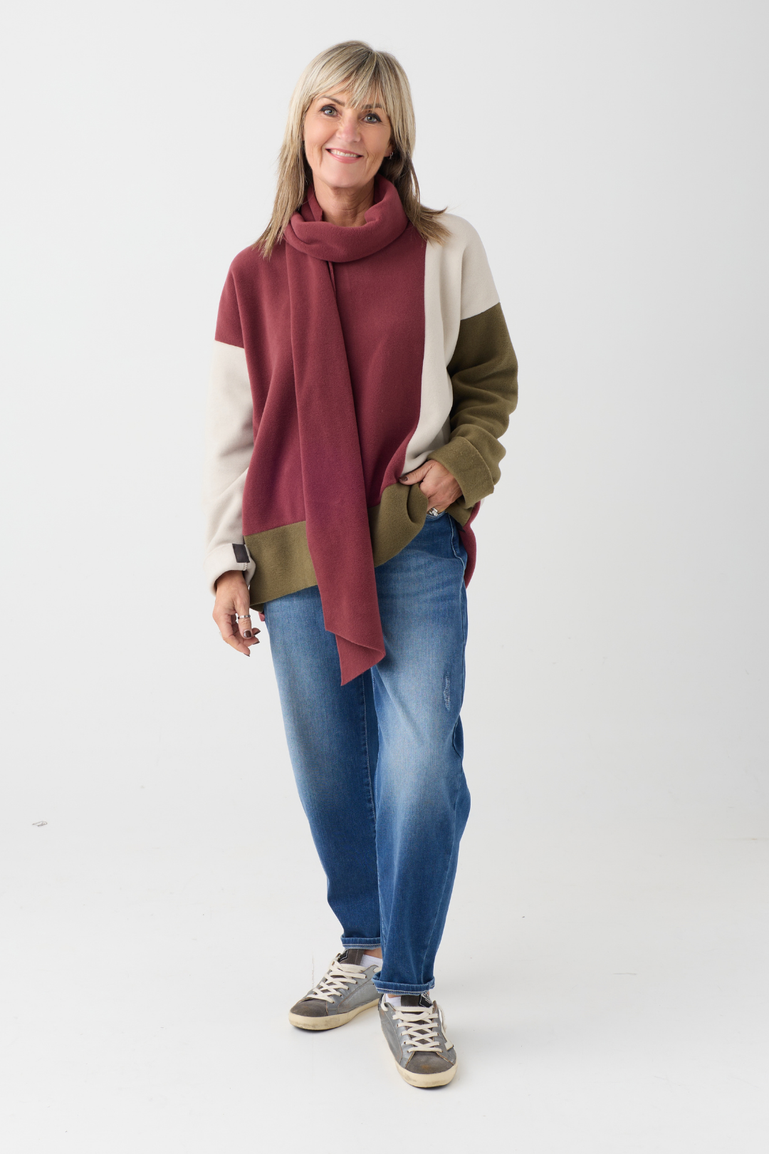 HS Bordeaux/Kit/Moss Jumper w/Scarf 1412