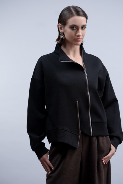 Haako Black Asymmetric Two Zip Jacket H2048