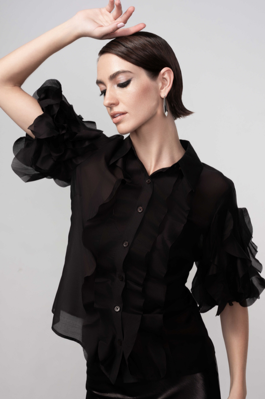 Haako Black Ruffle Blouse H1056