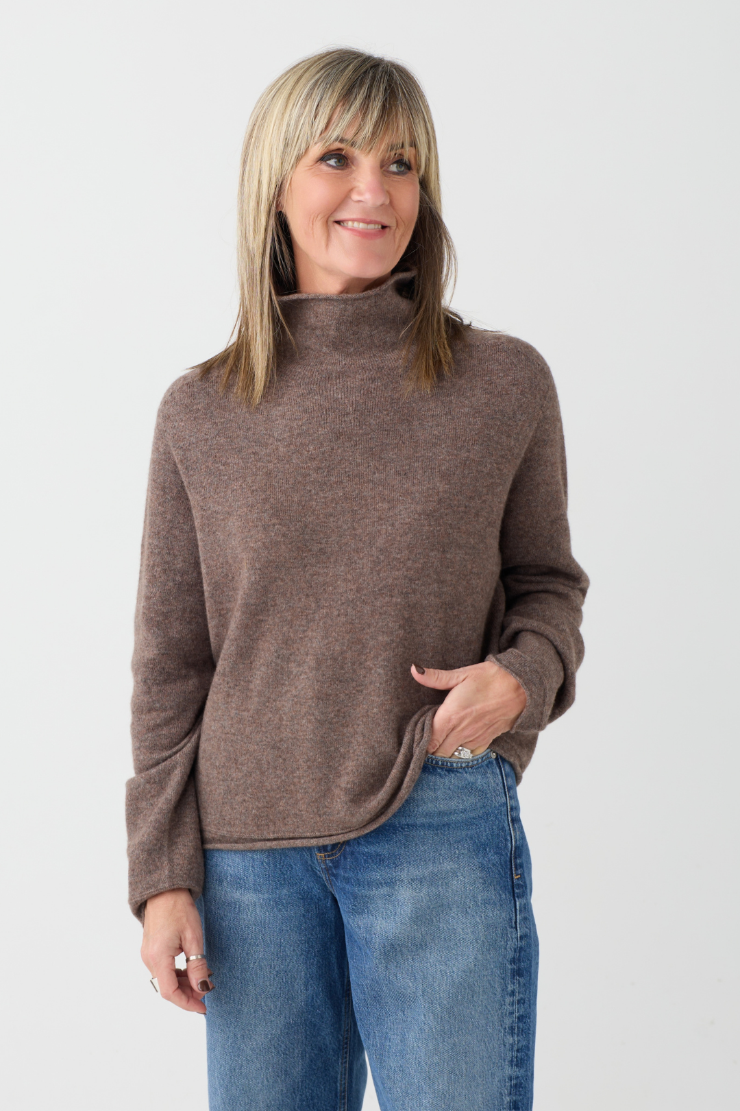 el2 Brown Funnel Neck Jumper 1107
