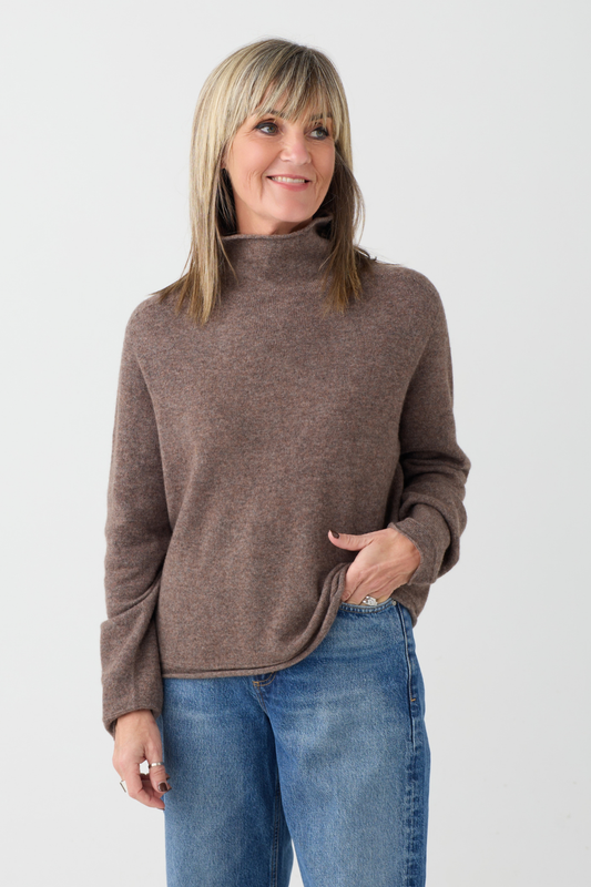 el2 Brown Funnel Neck Jumper 1107