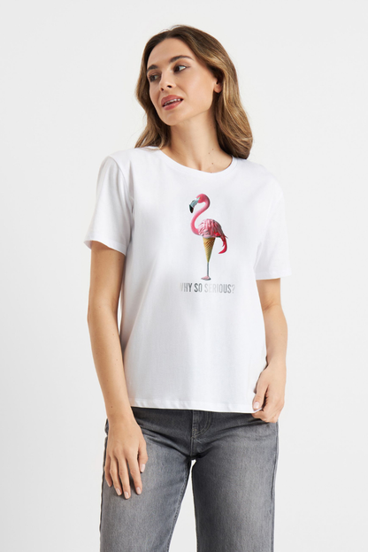 FF White Flamingo Print T-Shirt