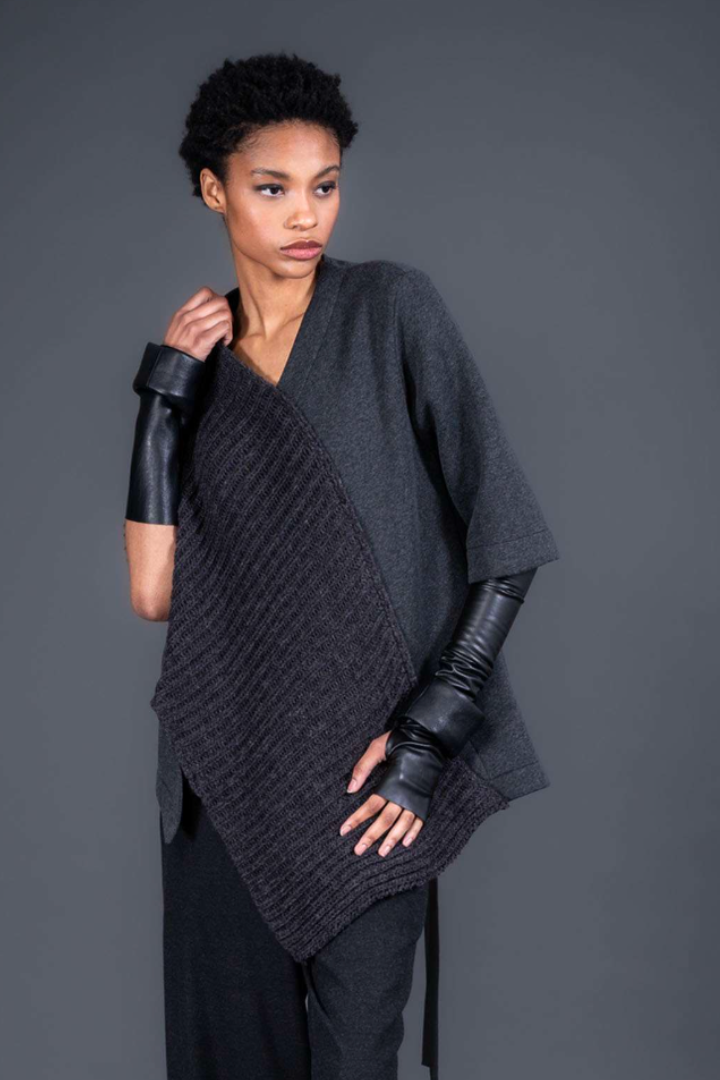 Lotus Eaters Bosian Black Top with Anthracite Knit Panel