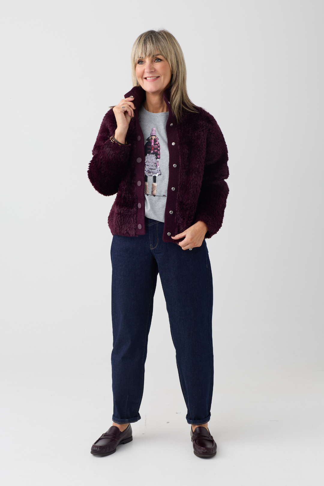 Oui Bramble Berry Knitted Fur Cardigan