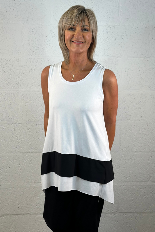 Naya White & Black Long Cami Top with Contrast Panel