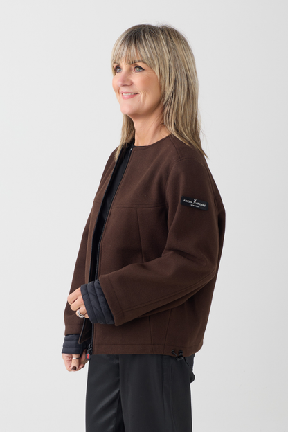 FF Brown/Black Hooded Wool Jacket