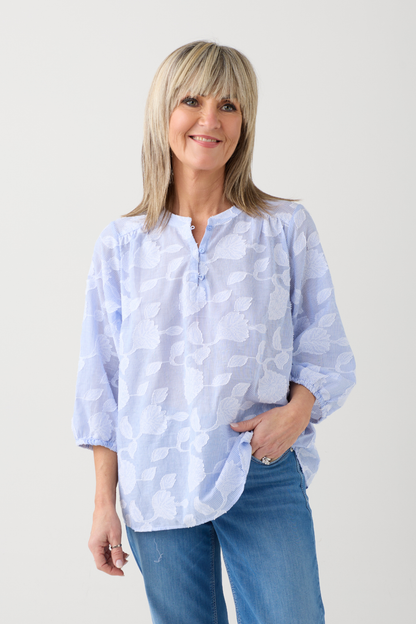 Milano Light Blue Stripe/Floral Print Blouse