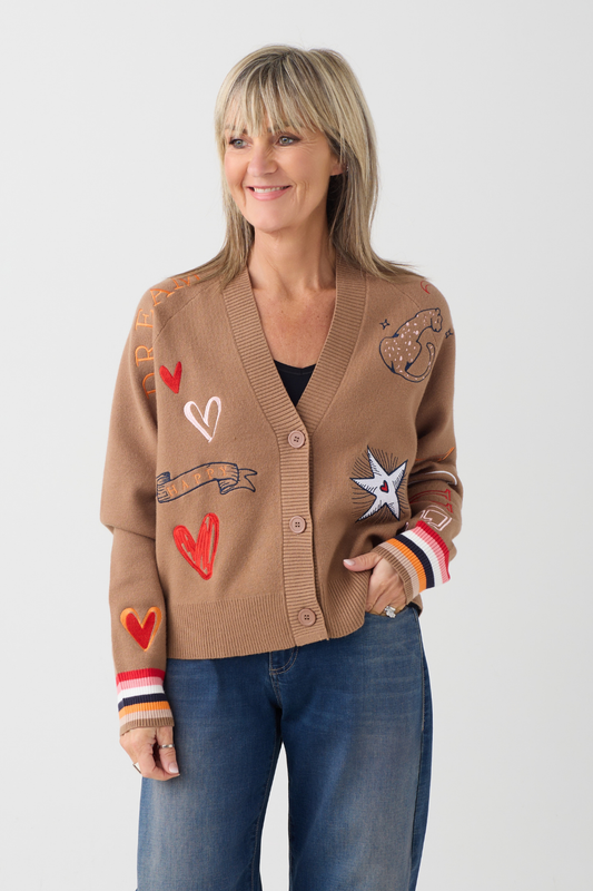 Milano Caramel Embroidered Cardigan