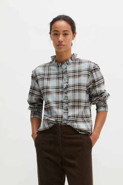 Marc O'Polo Blue Check Ruffle Blouse