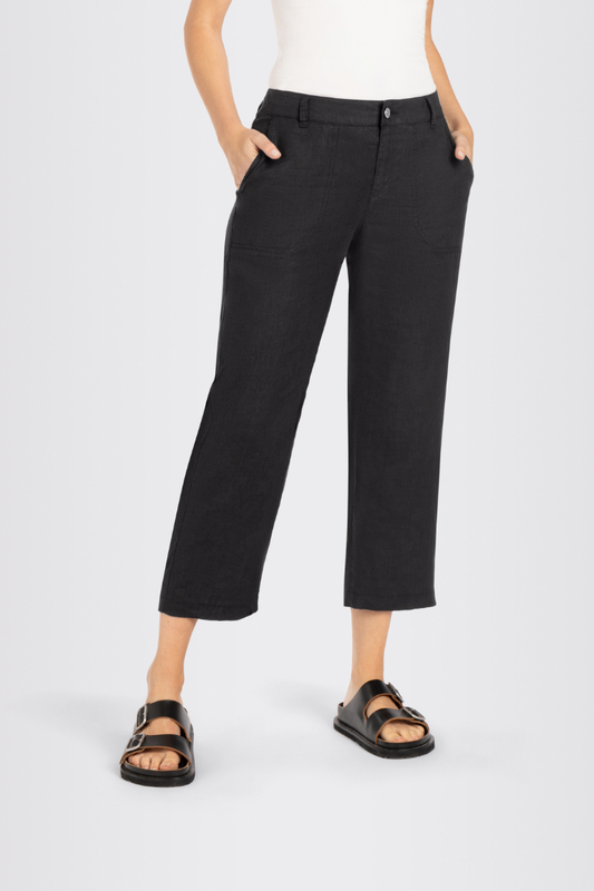 Mac Nora Black Linen Cropped Trouser