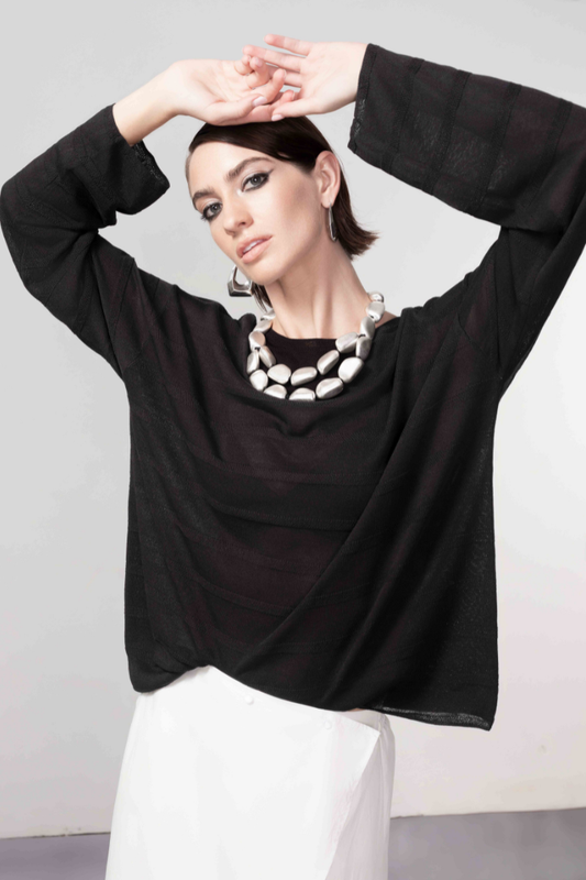 Haako Black Stripe Knit Top H1047