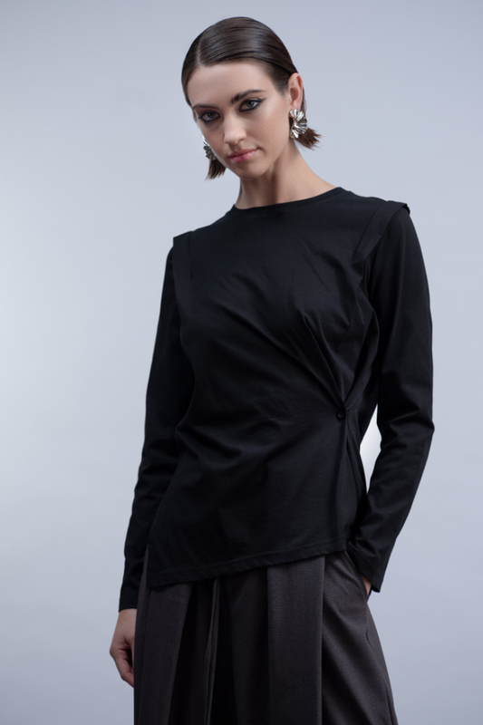 Haako Black Button Detail LS Top H2022