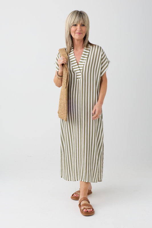 Humility BABEAT Army/Off-White Stripe Dress