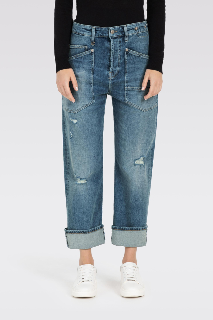 Mac Baggy Straight Distressed Blue Jeans