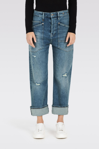 Mac Baggy Straight Distressed Blue Jeans