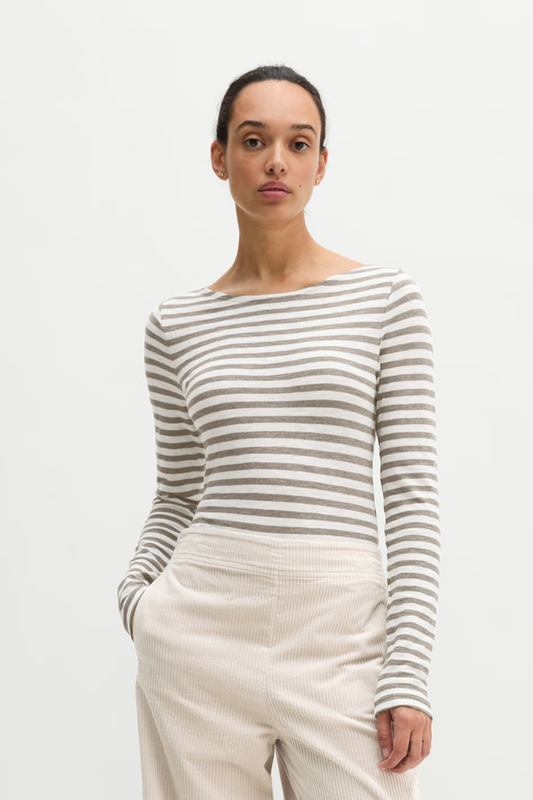 Marc O'Polo Medium Grey Stripe LS Top