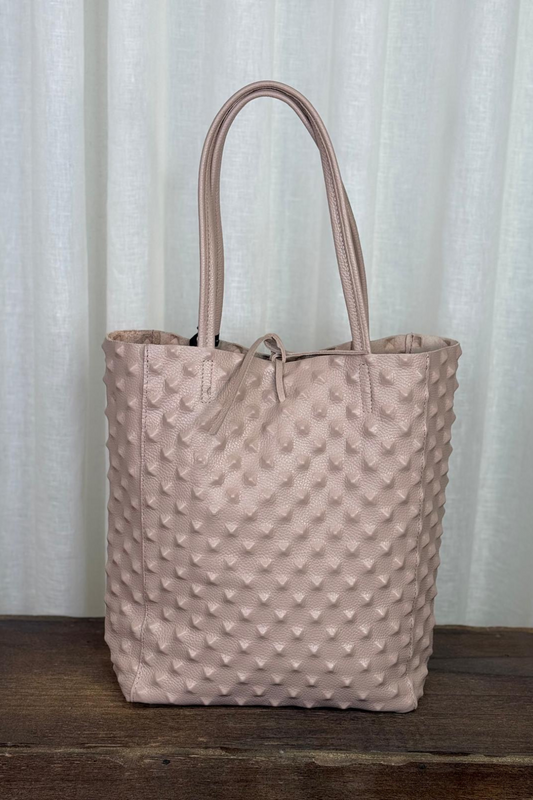 Italian Leather Dusty Pink Punk Shopper Bag