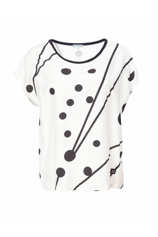 Naya White & Black Spot Top with Button Back