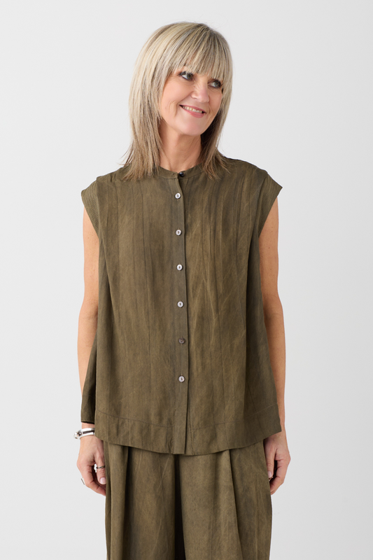 el2 Dark Olive Sleeveless Blouse 1081
