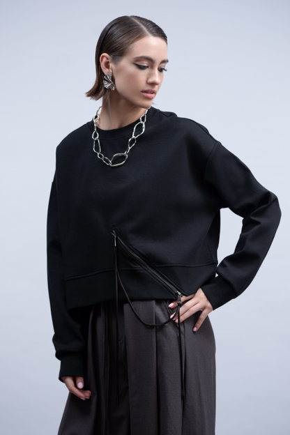 Haako Black Cropped Zip Sweatshirt H2006