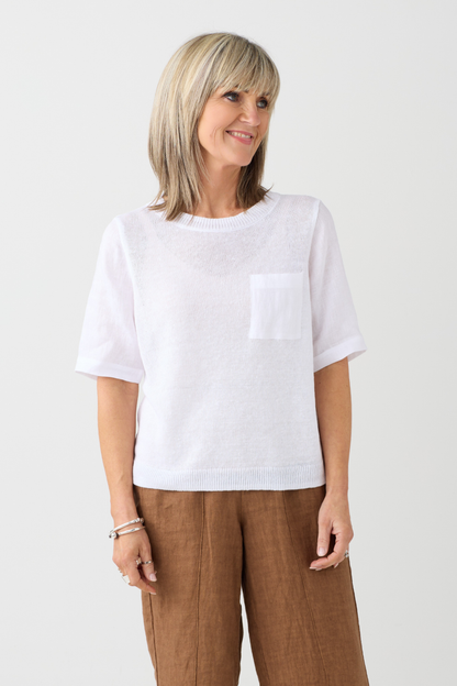 Oui Optic White Linen Pocket Jumper