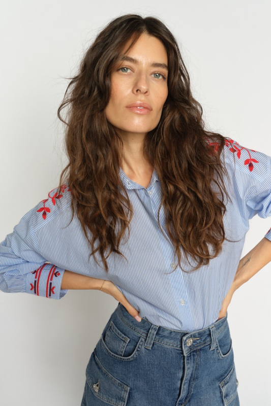 Mos Mosh Osmo Brunnera Blue Stripey Shirt