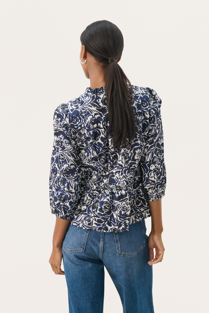 Part Two Nickeline Navy Rose Print Blouse