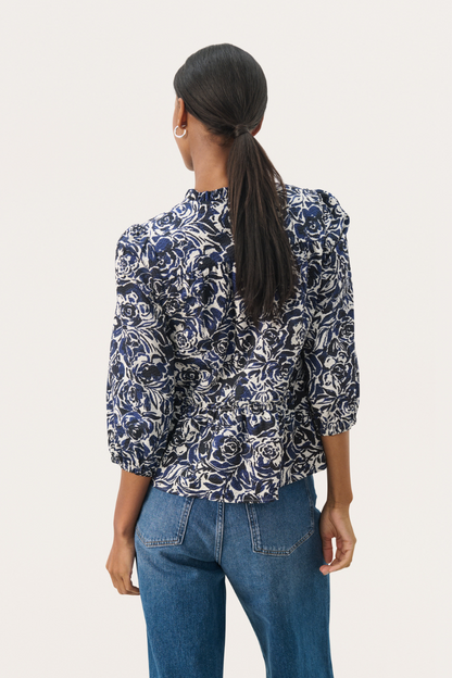 Part Two Nickeline Navy Rose Print Blouse