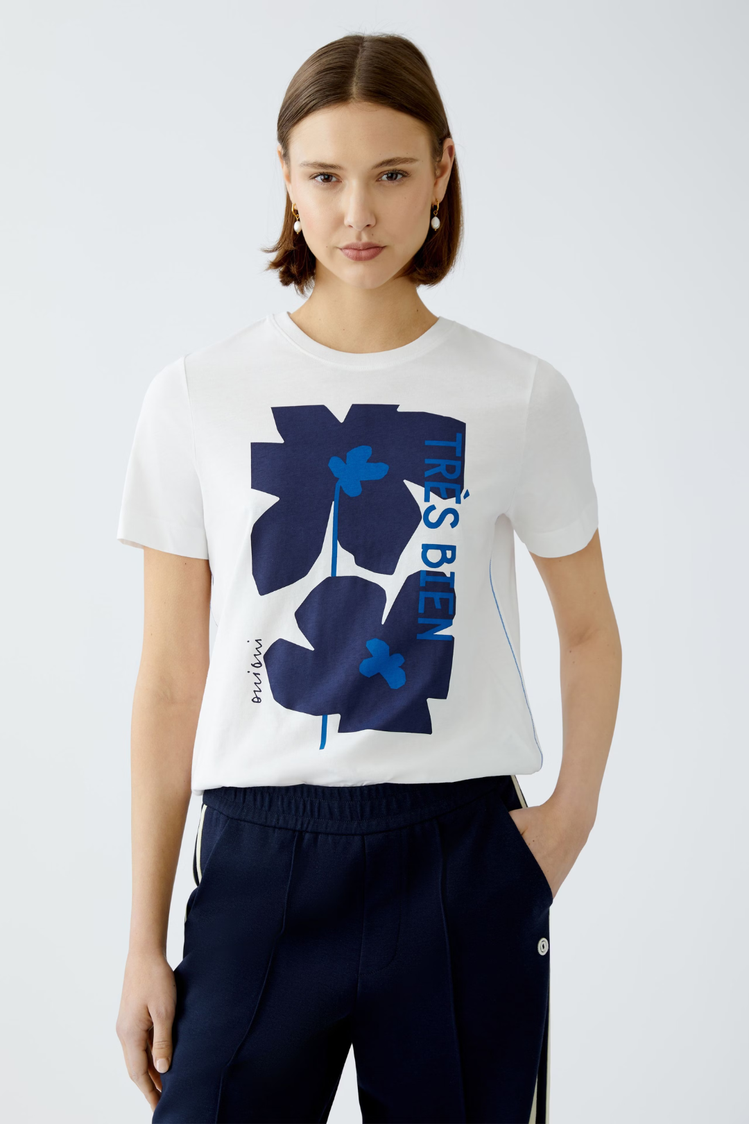 Oui Optic White Flower Print T-Shirt