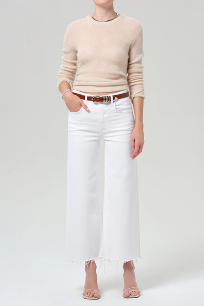 CoH Soft White Lyra Wide Crop Raw Hem Jean